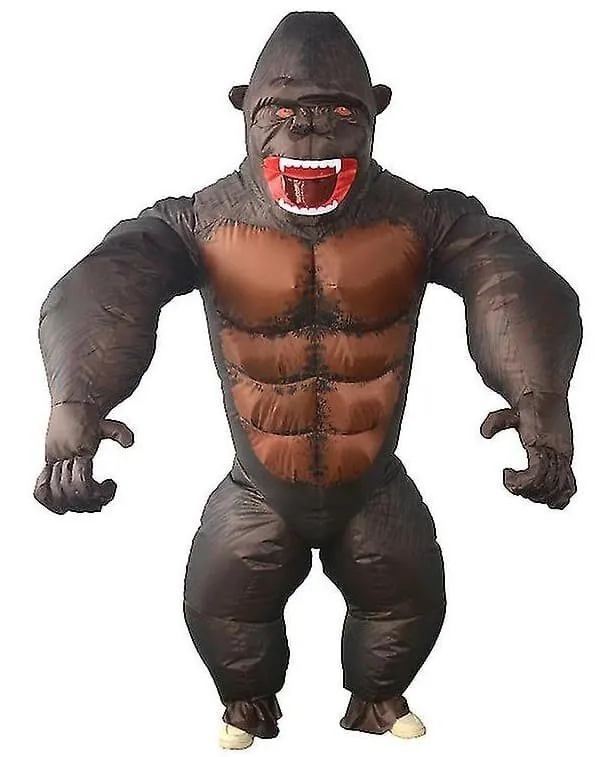 Person wearing a giant inflatable gorilla costume with muscular chest